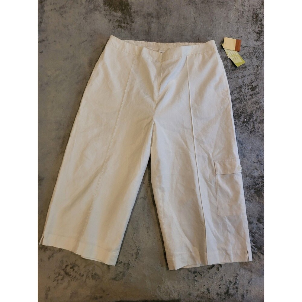 Coldwater Linen Pants Womens XL/16 White Elastic Waist  Cropped Loganlook